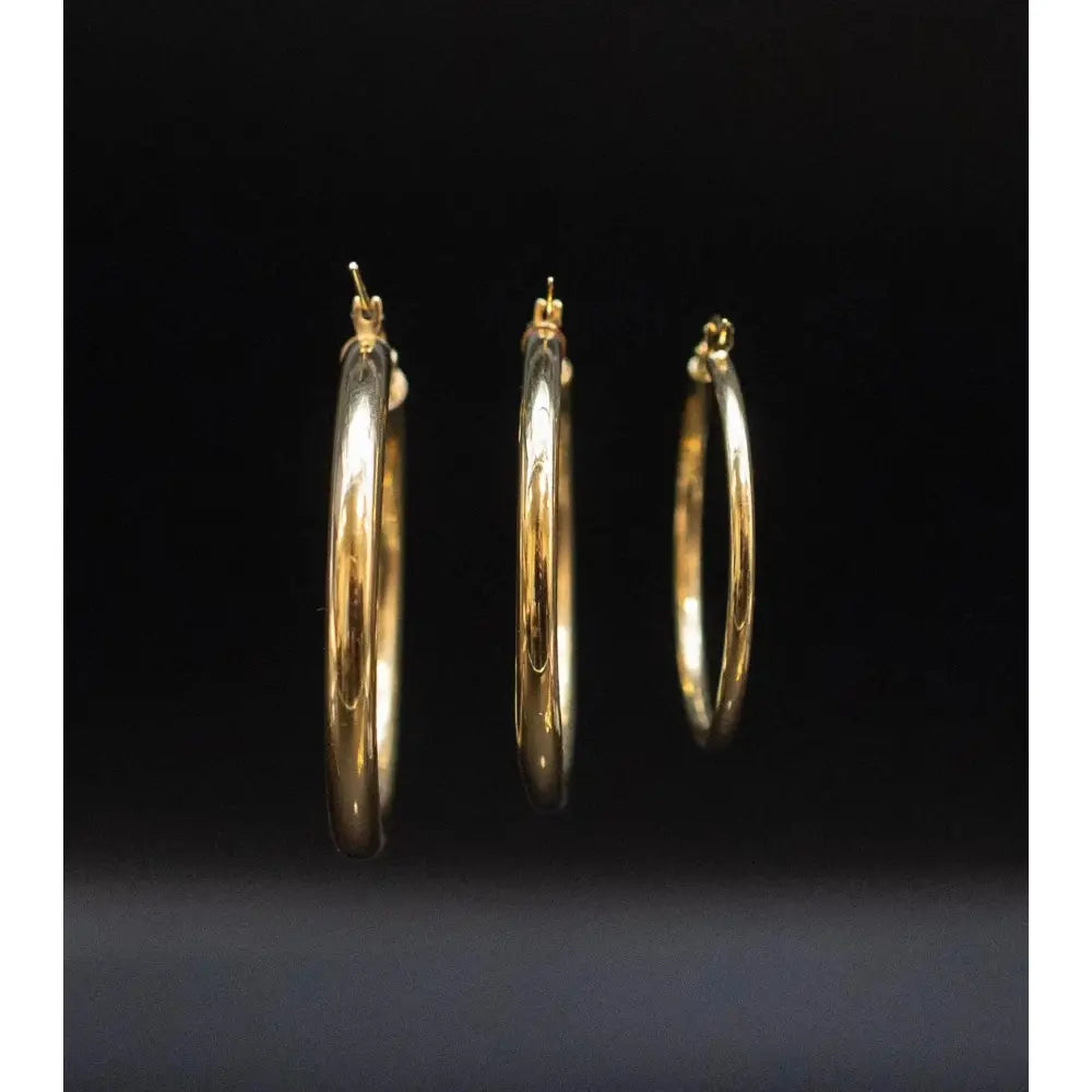 Real 10K Yellow Gold Hoop Earrings 2Mm, 3Mm, 4Mm Thickness, 15Mm-70Mm Gold Hoop Earrings