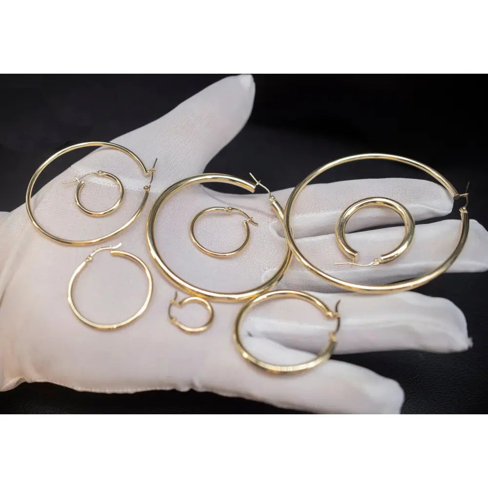 Real 10K Yellow Gold Hoop Earrings 2Mm, 3Mm, 4Mm Thickness, 15Mm-70Mm Gold Hoop Earrings