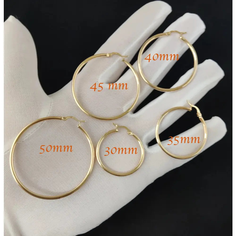 Real 10K Yellow Gold Hoop Earrings 2Mm, 3Mm, 4Mm Thickness, 15Mm-70Mm Gold Hoop Earrings