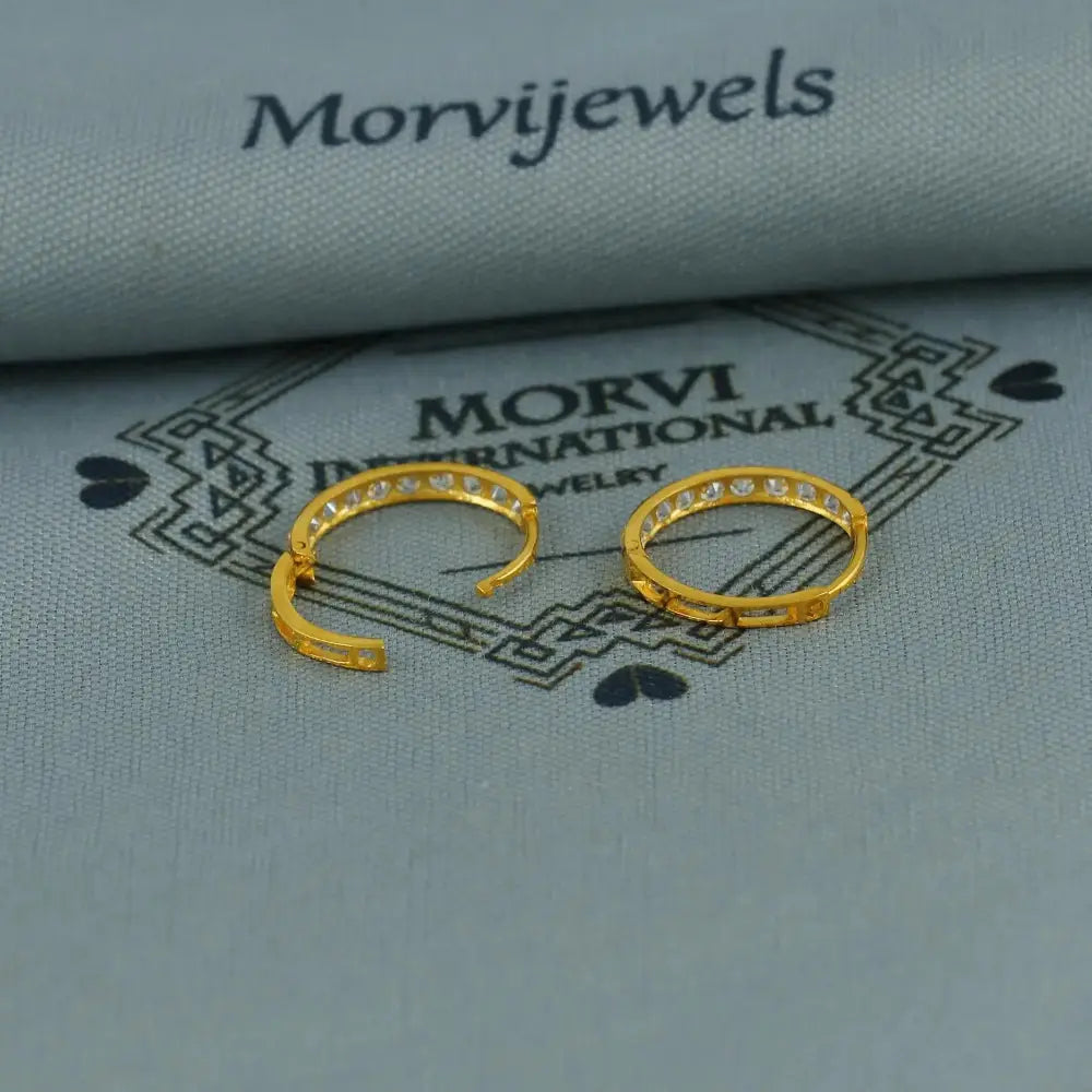 Real Solid 22K Gold Earrings, 22Kt Gold Earrings, Real Gold Hoop Earrings, Gold Huggies, 22Kt Gold Huggies, Zircon Huggie Hoop,