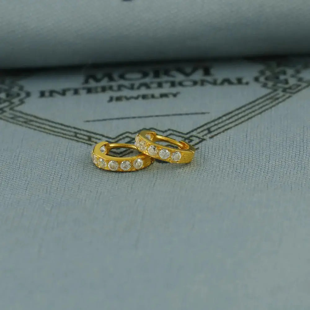 Real Solid 22K Gold Earrings, 22Kt Gold Earrings, Real Gold Hoop Earrings, Gold Huggies, 22Kt Gold Huggies, Zircon Huggie Hoop,