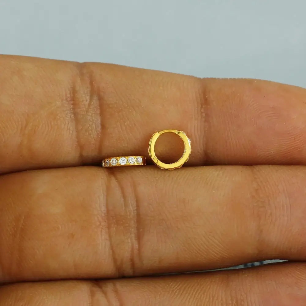 Real Solid 22K Gold Earrings, 22Kt Gold Earrings, Real Gold Hoop Earrings, Gold Huggies, 22Kt Gold Huggies, Zircon Huggie Hoop,