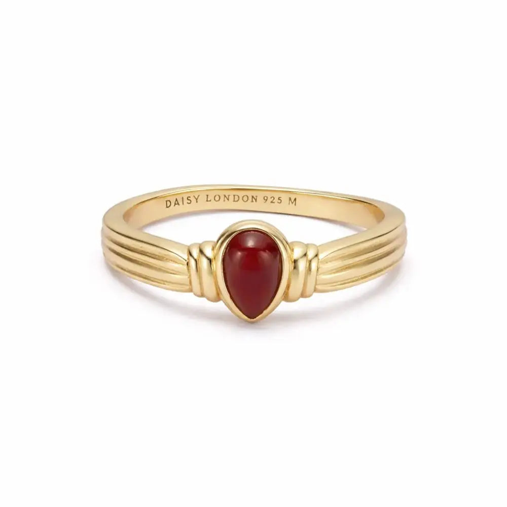 Red Jasper Pear Ring 18Ct Gold Plate