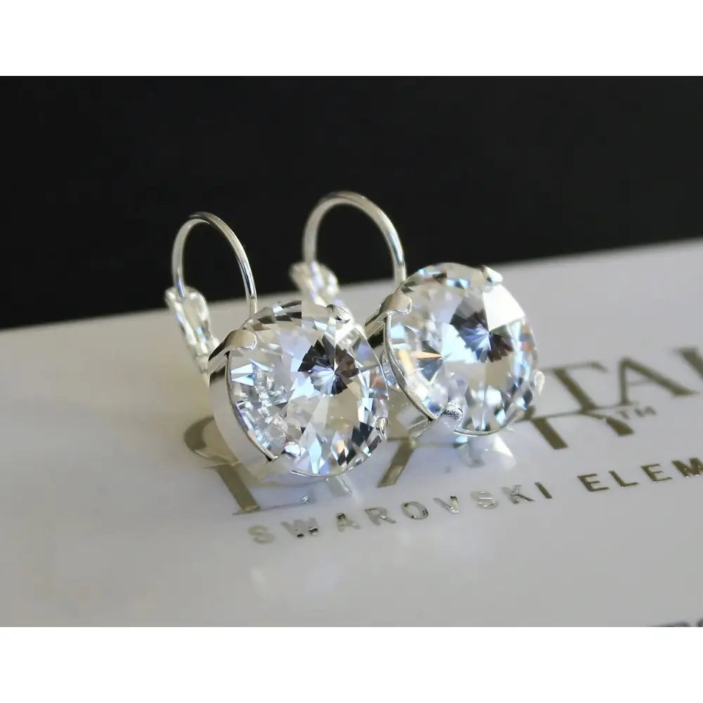Rivoli Clear 14Mm Leverback Earrings Made with Swarovski Crystal Elements Choose a Finish