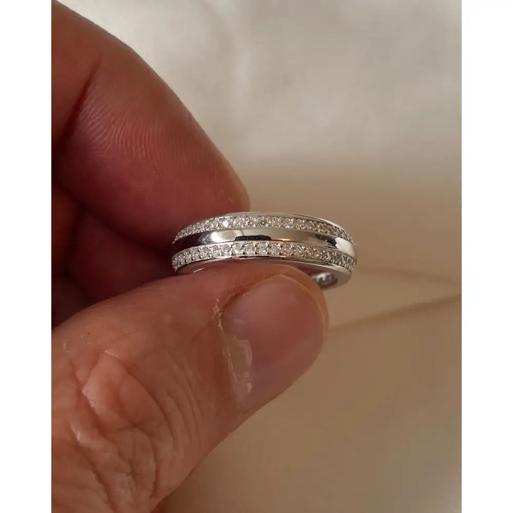 Round Cut Created Diamond Sterling Silver Wedding Band Ring