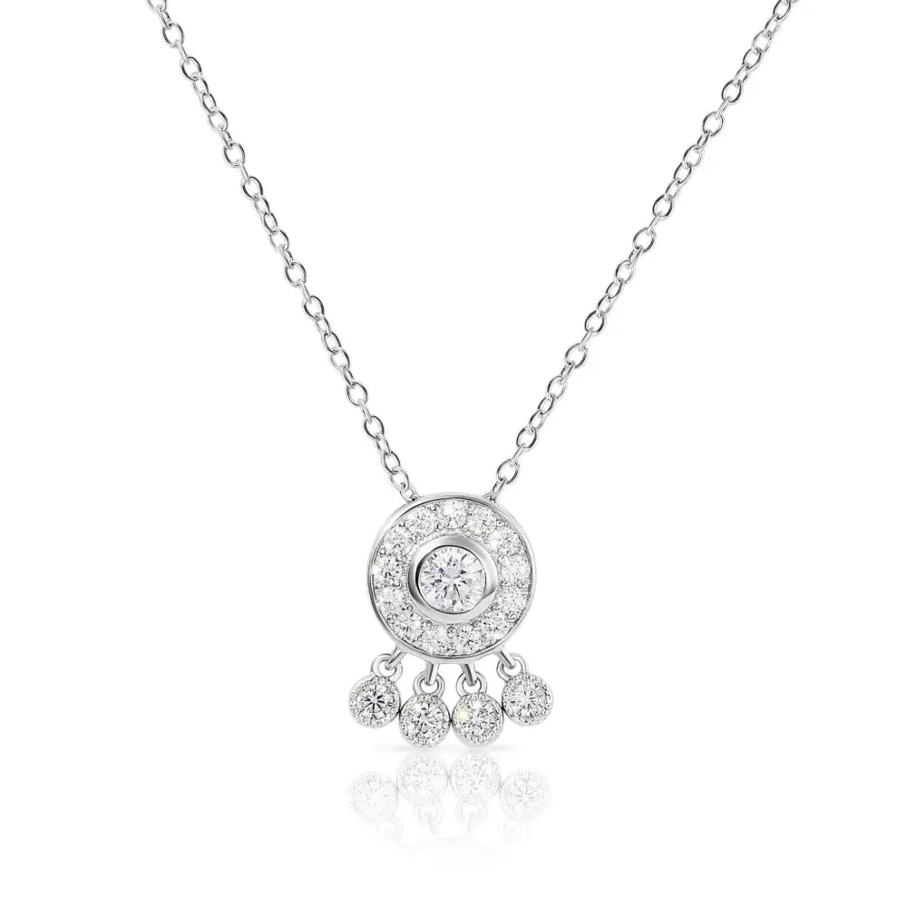 Round Halo Necklace in Sterling Silver, Tribal Dangle Pendant, Solitaire Boho Hippie Design