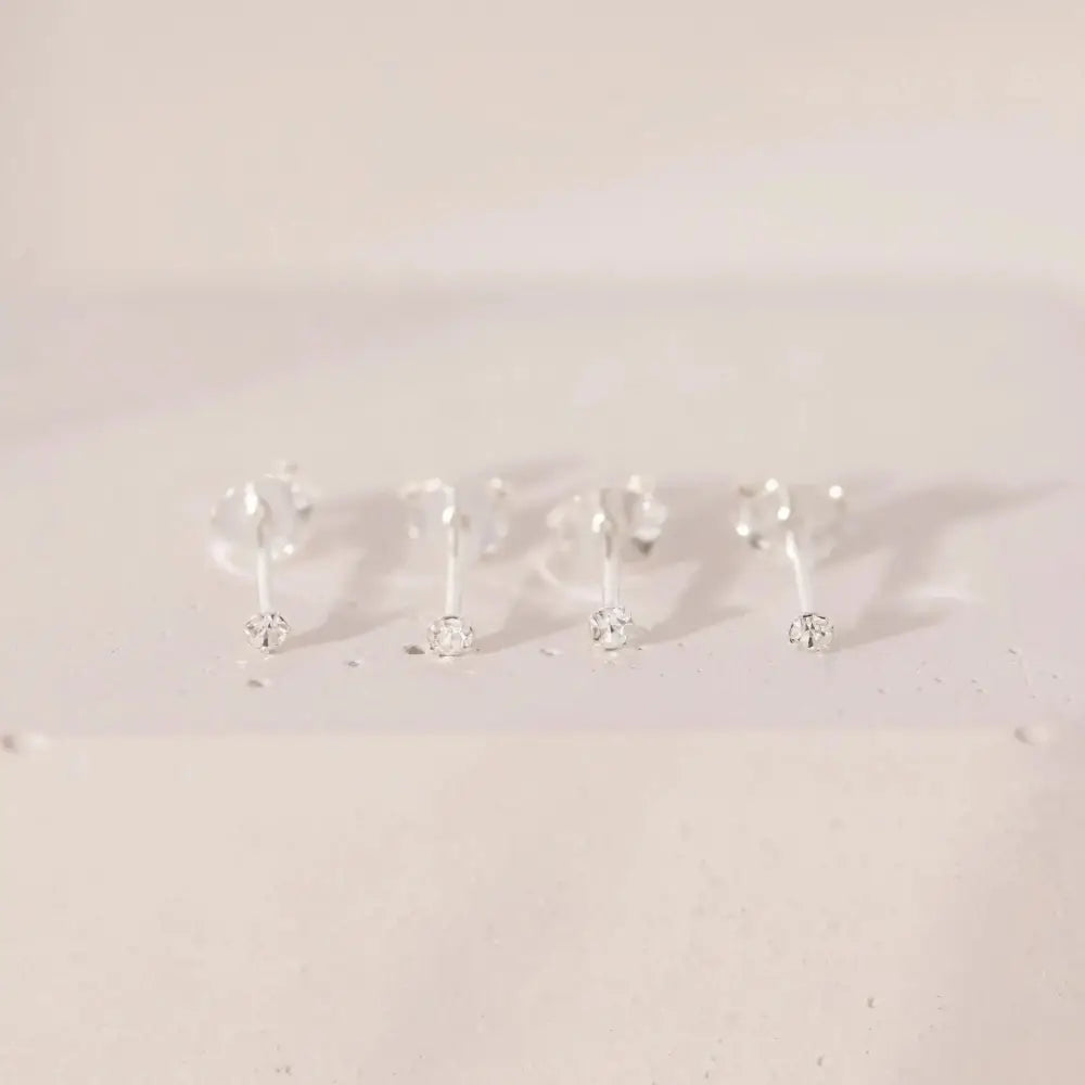 Set of 2 Pairs Cubic Zirconia Stud Earrings for Women | 2Mm | Dainty CZ Earrings | 925 Sterling Silver | Hypoallergenic | Gift Set