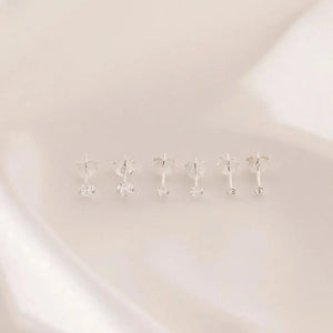 Set of 3 Pairs Cubic Zirconia Stud Earrings for Women in 925 Sterling Silver | 2Mm 3Mm 4Mm CZ Earrings | Minimalist | Bridesmaid Gift