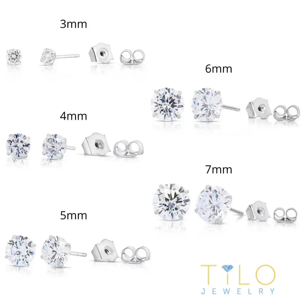 Set of 5! 925 Solid Sterling Silver Basket Set round CZ Stud Earrings, Pushback Sleeper Studs, Simulated Diamond, Unisex, by TILO Jewelry