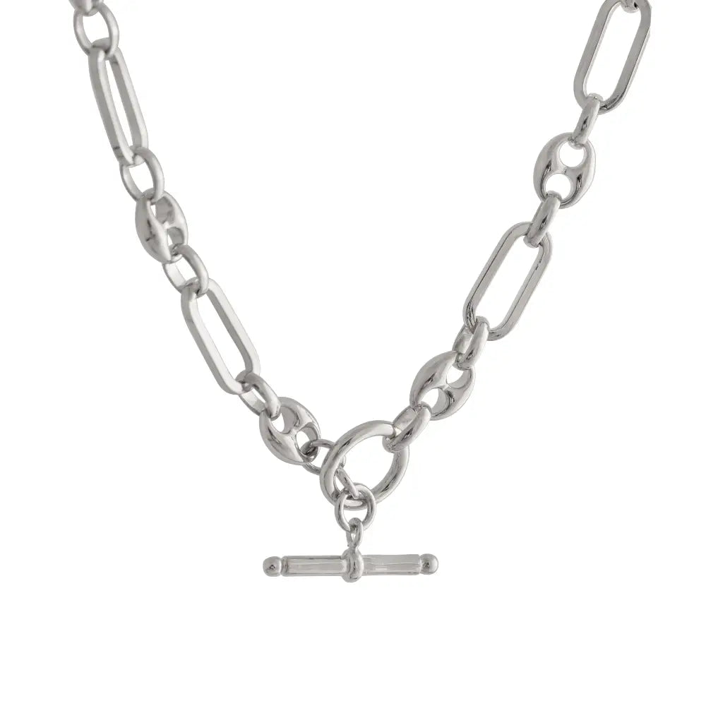 SILVER MIXED LINK T-BAR CHAIN NECKLACE