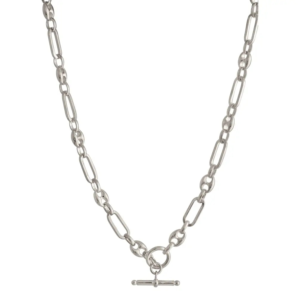 SILVER MIXED LINK T-BAR CHAIN NECKLACE