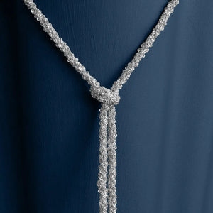 SILVER WOVEN THREAD LARIAT KNOT NECKLACE