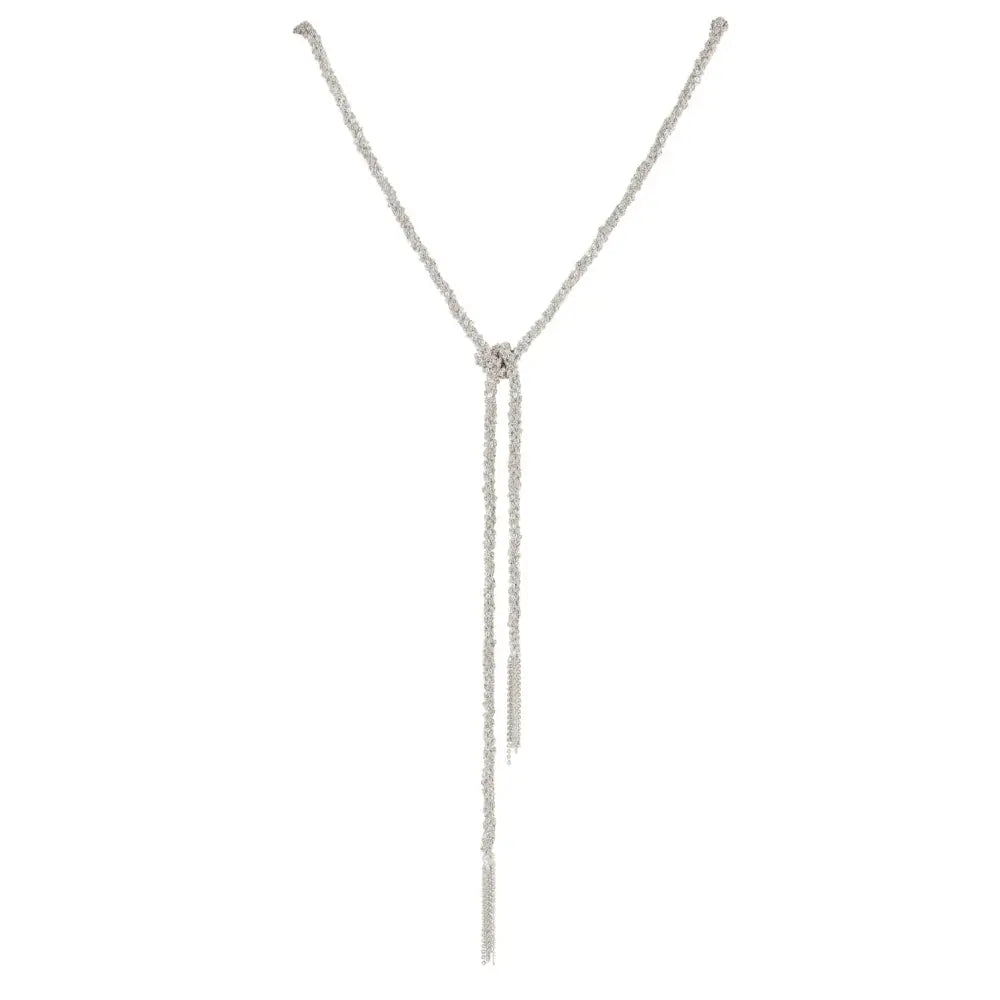 SILVER WOVEN THREAD LARIAT KNOT NECKLACE