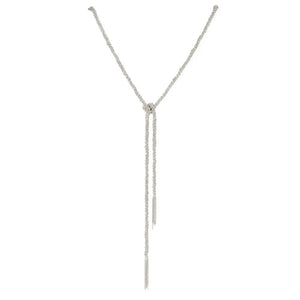SILVER WOVEN THREAD LARIAT KNOT NECKLACE