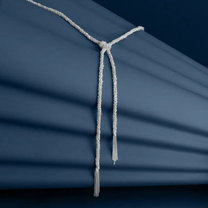 SILVER WOVEN THREAD LARIAT KNOT NECKLACE