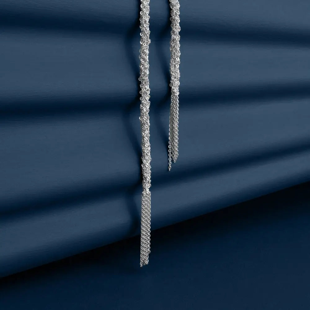 SILVER WOVEN THREAD LARIAT KNOT NECKLACE