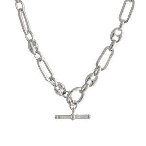 SILVER MIXED LINK T-BAR CHAIN NECKLACE