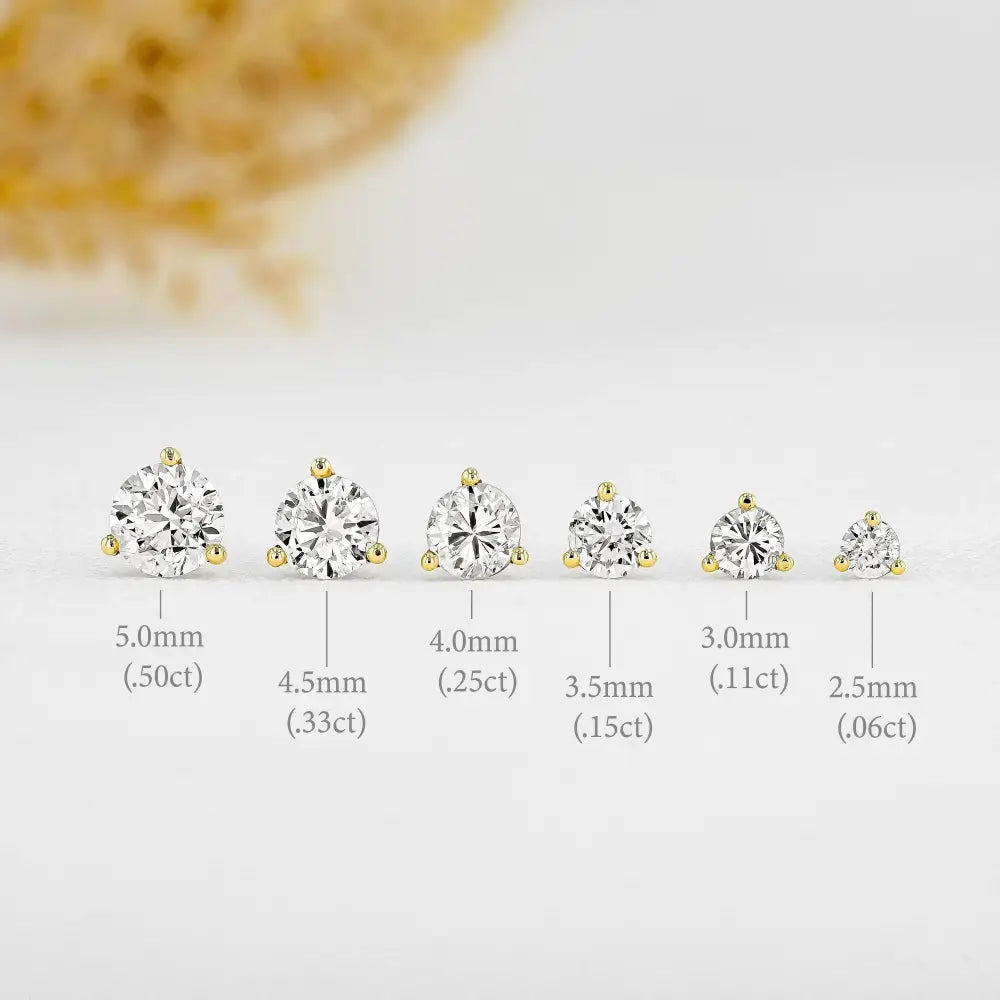 Single 14K Solid Gold Natural Diamond Stud Earring – 3 Prong Martini Setting Half Pair.