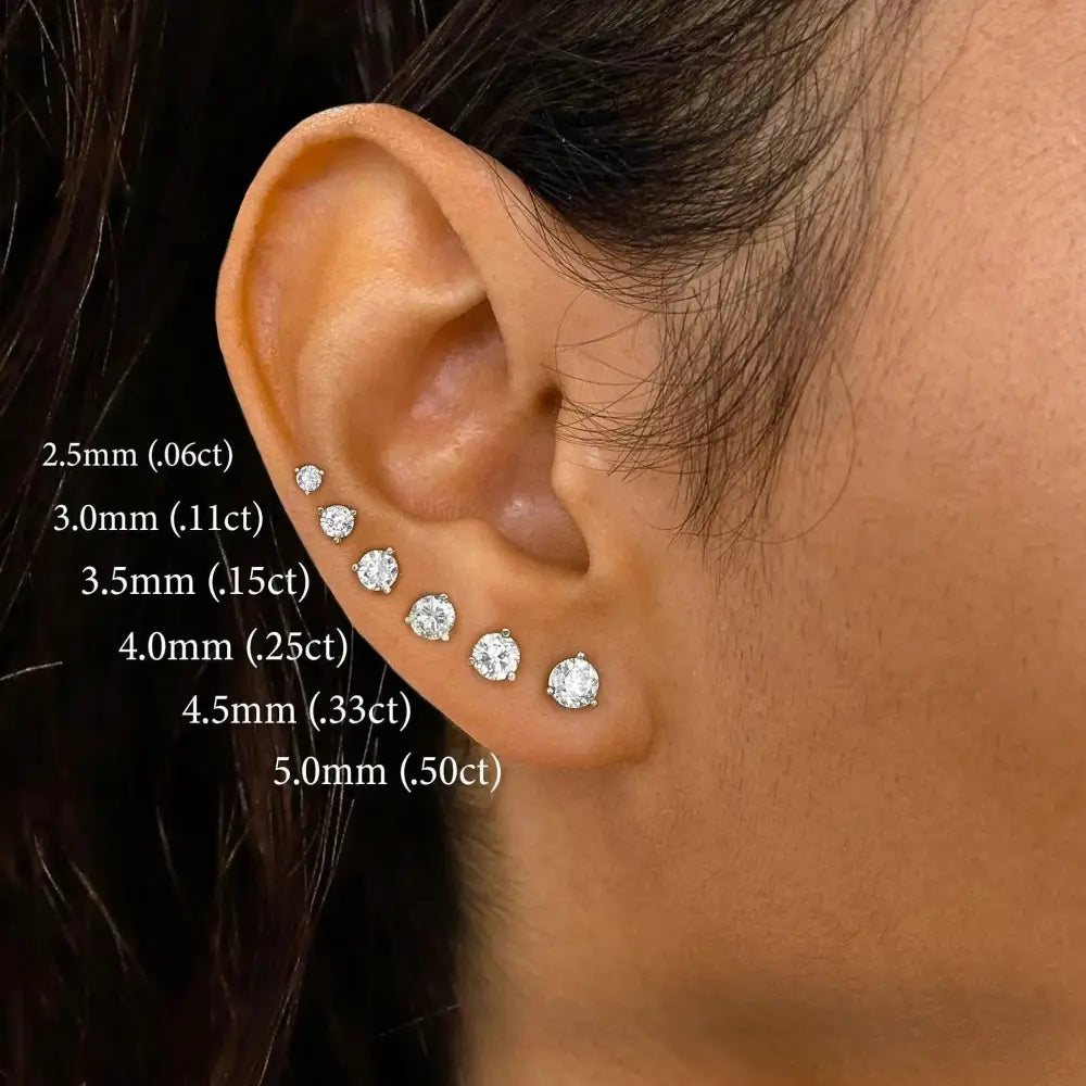 Single 14K Solid Gold Natural Diamond Stud Earring – 3 Prong Martini Setting Half Pair.