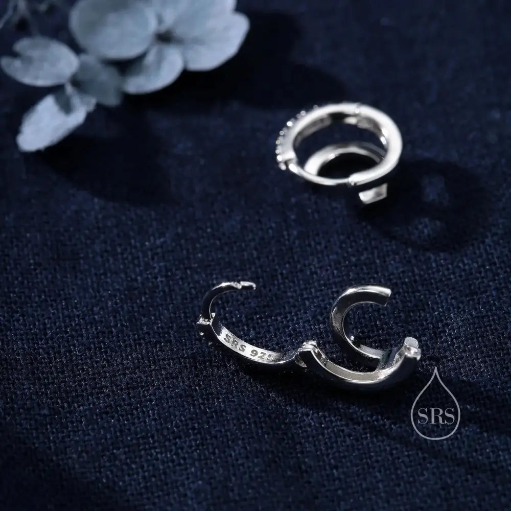 Single Piercing Double Hoop Effect Earrings in Sterling Silver, CZ Pave Hoop Earrings, Silver, Gold, Rose Gold, Dainty and Delicate