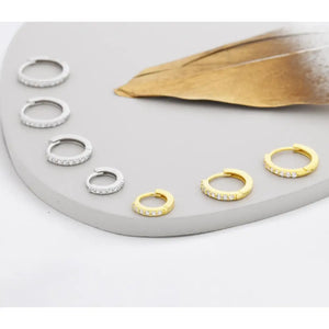 Skinny CZ Huggie Hoops in Sterling Silver, Silver or Gold, Minimalist Hoop Earrings, 6Mm, 7Mm, 8Mm Hoops, Cartilage Hoops,