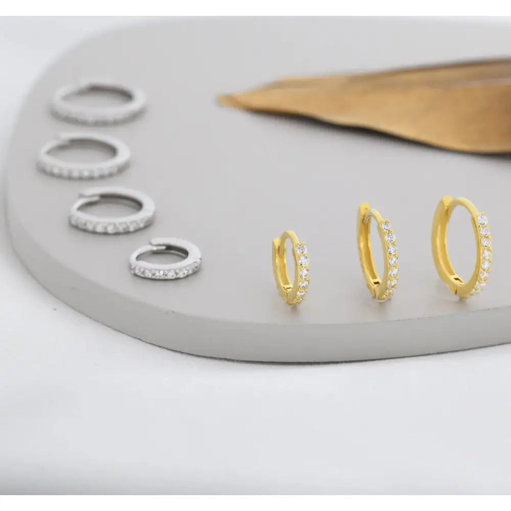 Skinny CZ Huggie Hoops in Sterling Silver, Silver or Gold, Minimalist Hoop Earrings, 6Mm, 7Mm, 8Mm Hoops, Cartilage Hoops,