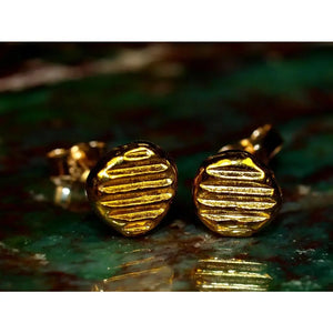 Sleek 24K Gold 5mm Minimalist Parallel Line Stud Earrings - Timeless Solid Gold Design.