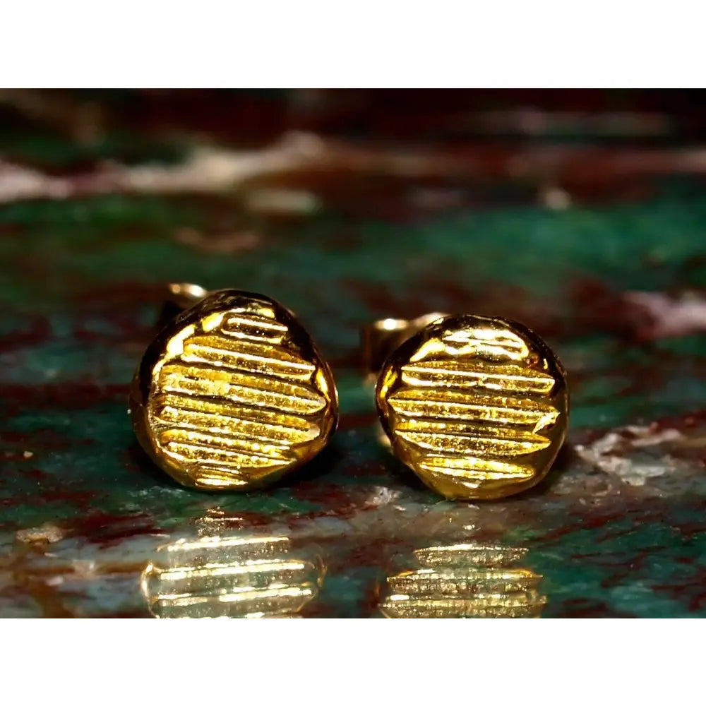 Sleek 24K Gold 5mm Minimalist Parallel Line Stud Earrings - Timeless Solid Gold Design.