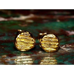Sleek 24K Gold 5mm Minimalist Parallel Line Stud Earrings - Timeless Solid Gold Design.