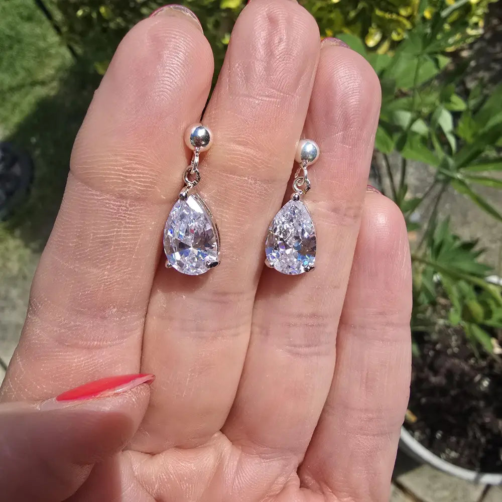 Small CZ Diamond Teardrop Earrings Sterling Silver Teardrop Wedding Earrings Dainty Crystal Drop Bridal Earrings Sparkly Prom Jewellery Gift