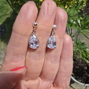 Small CZ Diamond Teardrop Earrings Sterling Silver Teardrop Wedding Earrings Dainty Crystal Drop Bridal Earrings Sparkly Prom Jewellery Gift