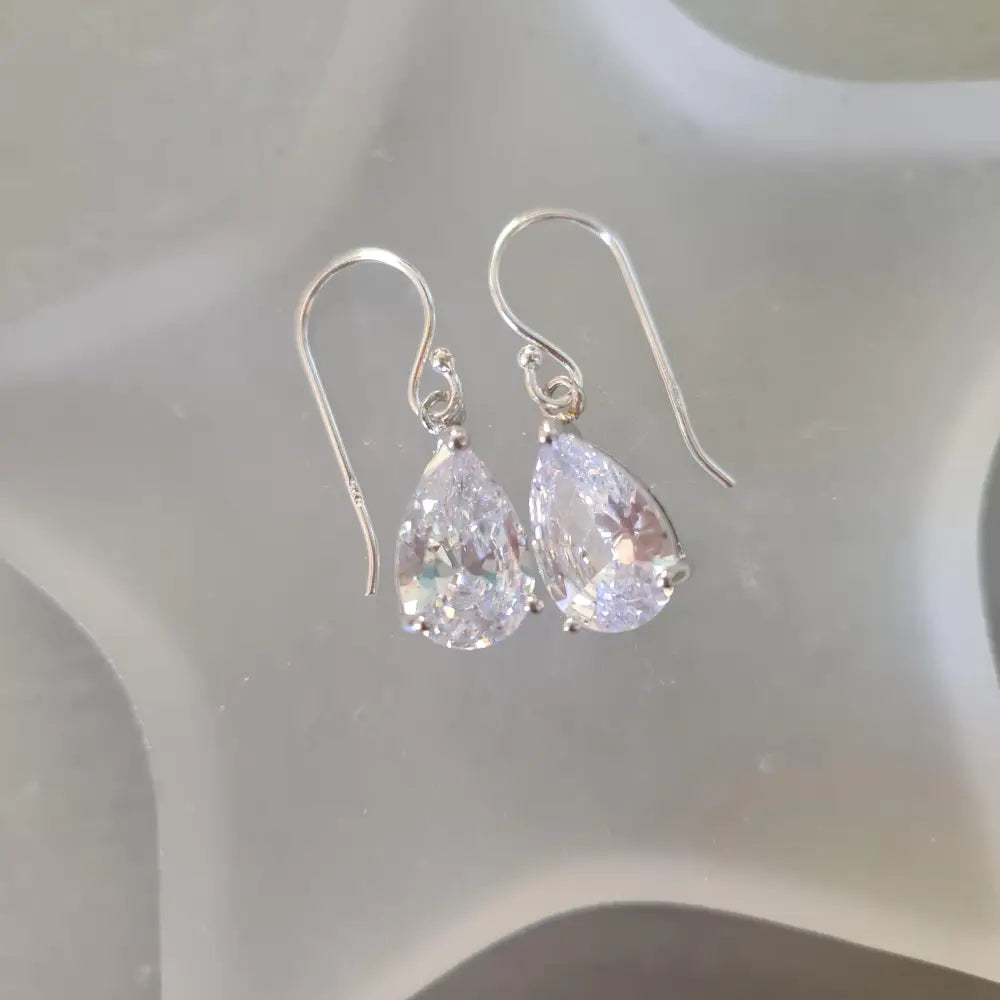 Small CZ Diamond Teardrop Earrings Sterling Silver Teardrop Wedding Earrings Dainty Crystal Drop Bridal Earrings Sparkly Prom Jewellery Gift