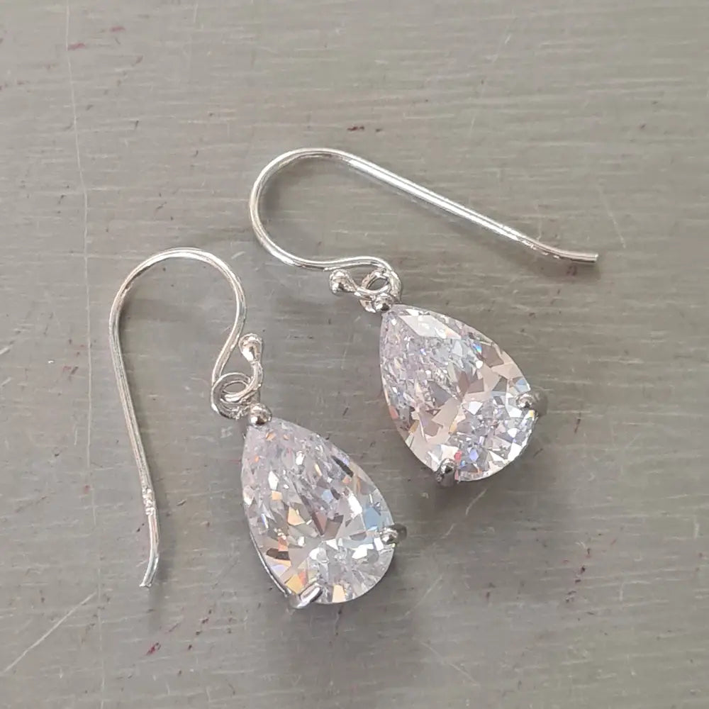Small CZ Diamond Teardrop Earrings Sterling Silver Teardrop Wedding Earrings Dainty Crystal Drop Bridal Earrings Sparkly Prom Jewellery Gift