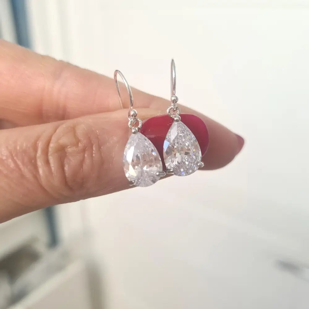 Small CZ Diamond Teardrop Earrings Sterling Silver Teardrop Wedding Earrings Dainty Crystal Drop Bridal Earrings Sparkly Prom Jewellery Gift