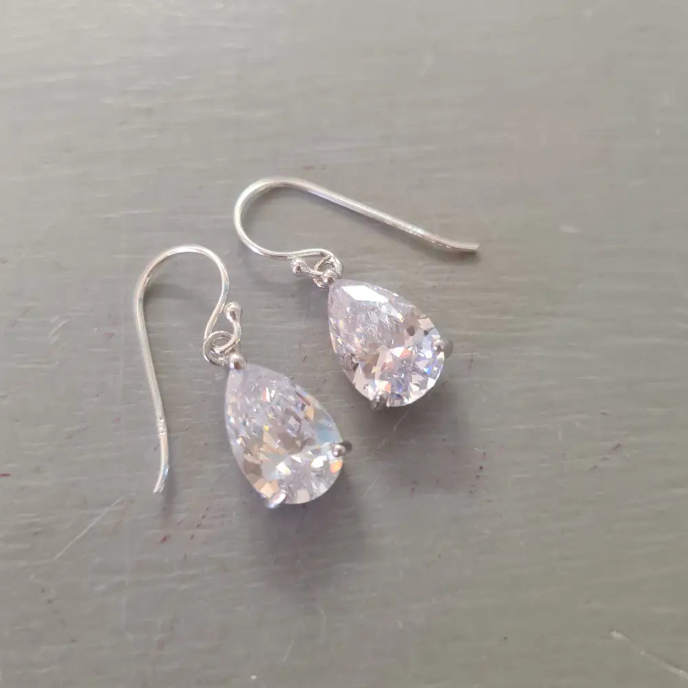 Small CZ Diamond Teardrop Earrings Sterling Silver Teardrop Wedding Earrings Dainty Crystal Drop Bridal Earrings Sparkly Prom Jewellery Gift
