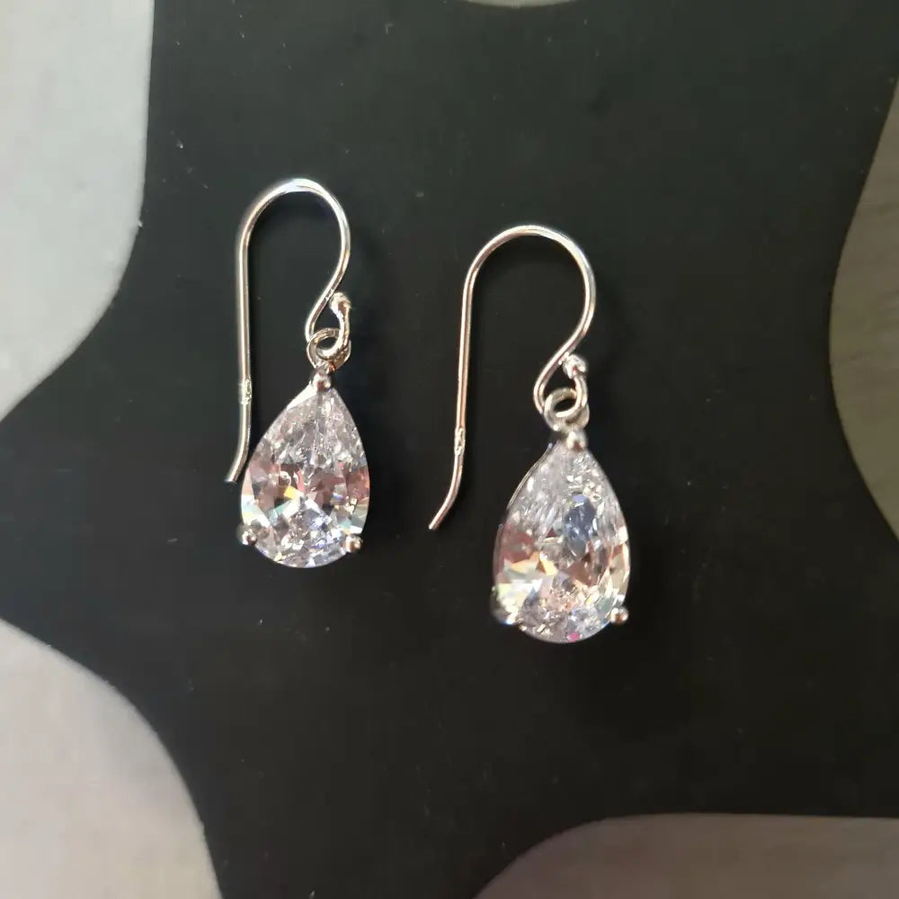 Small CZ Diamond Teardrop Earrings Sterling Silver Teardrop Wedding Earrings Dainty Crystal Drop Bridal Earrings Sparkly Prom Jewellery Gift