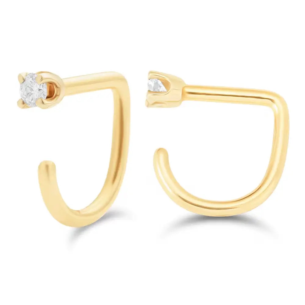 Small Diamond Claw Earring - 14K Solid Gold Huggie Hoop Earring