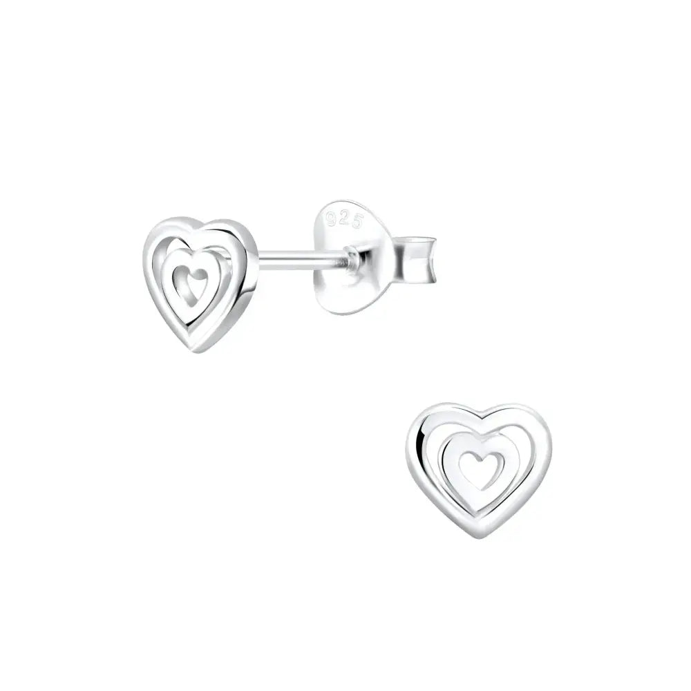 Small Open Double Heart Stud Earrings for Women or Men / 925 Sterling Silver Earrings / 6 Mm Studs/ Push Back Earrings/ Hypoallergenic Studs