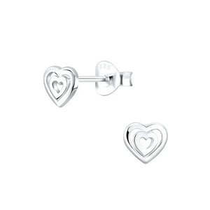 Small Open Double Heart Stud Earrings for Women or Men / 925 Sterling Silver Earrings / 6 Mm Studs/ Push Back Earrings/ Hypoallergenic Studs
