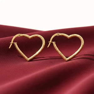 Solid 10K Yellow Gold Heart Shape Hoop Earrings, with Secure Lever Backs, Diamond-Cut Pattern, Italian Style Design, Made in Italy