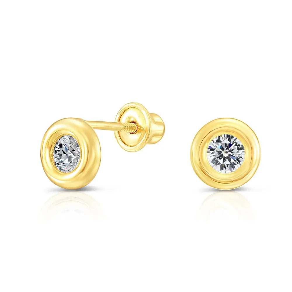 Solid 10K Yellow Gold Tiny Bezel Set Cubic Zirconia Stud Earrings