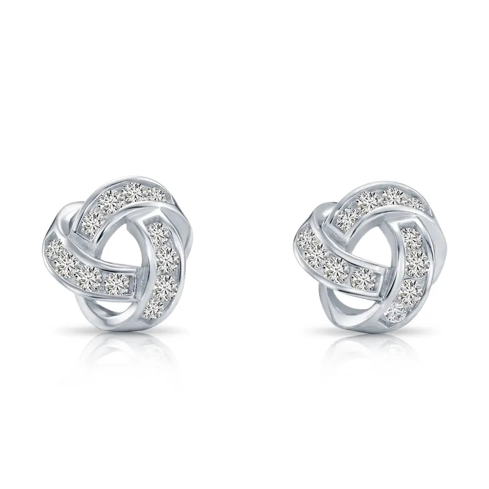 Solid 14K Gold Brilliant CZ Love Knot Twist Studs, 7Mm, with Pushbacks