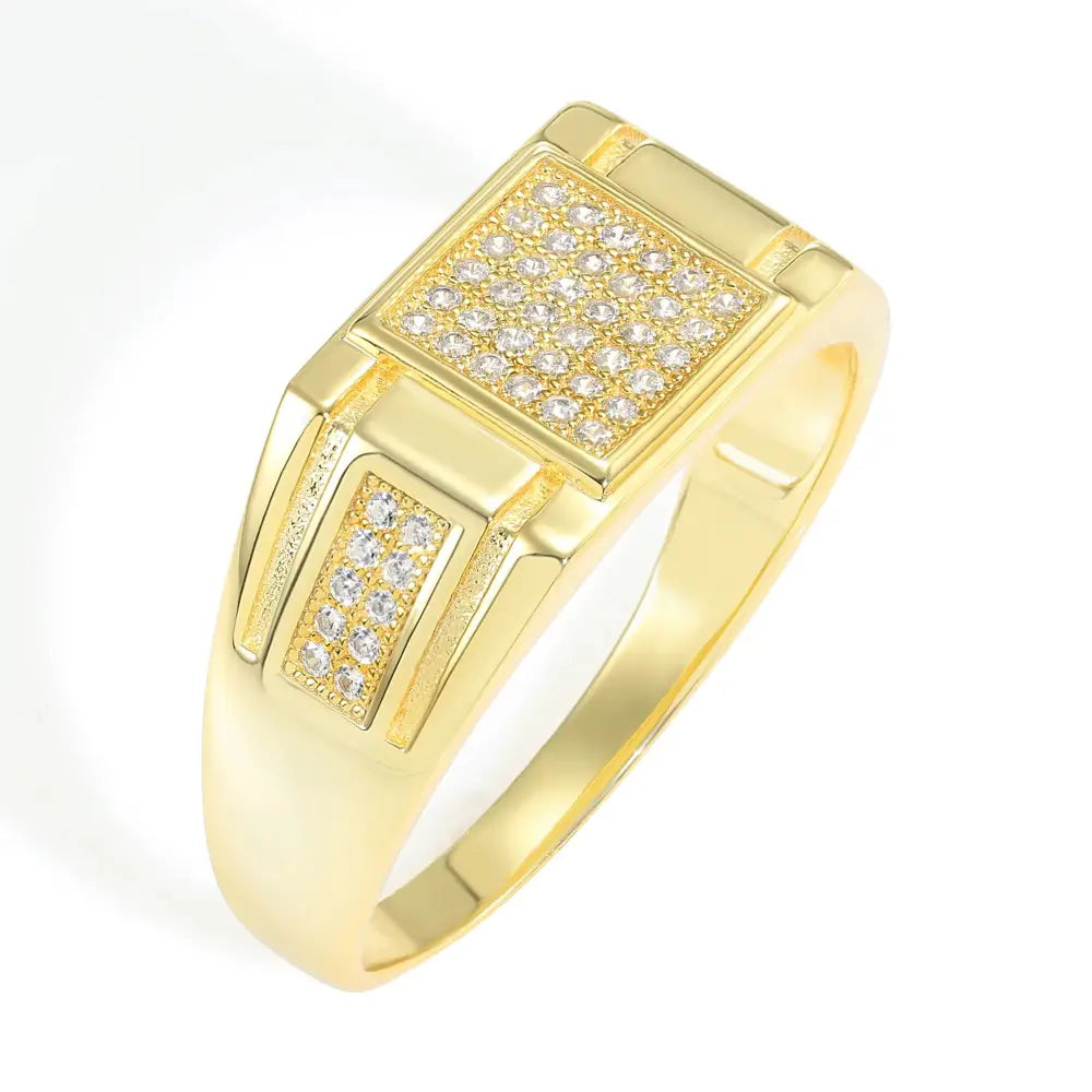 Solid 925 Sterling Silver Pave Square Signet Statement Pinky Wedding Band Ring