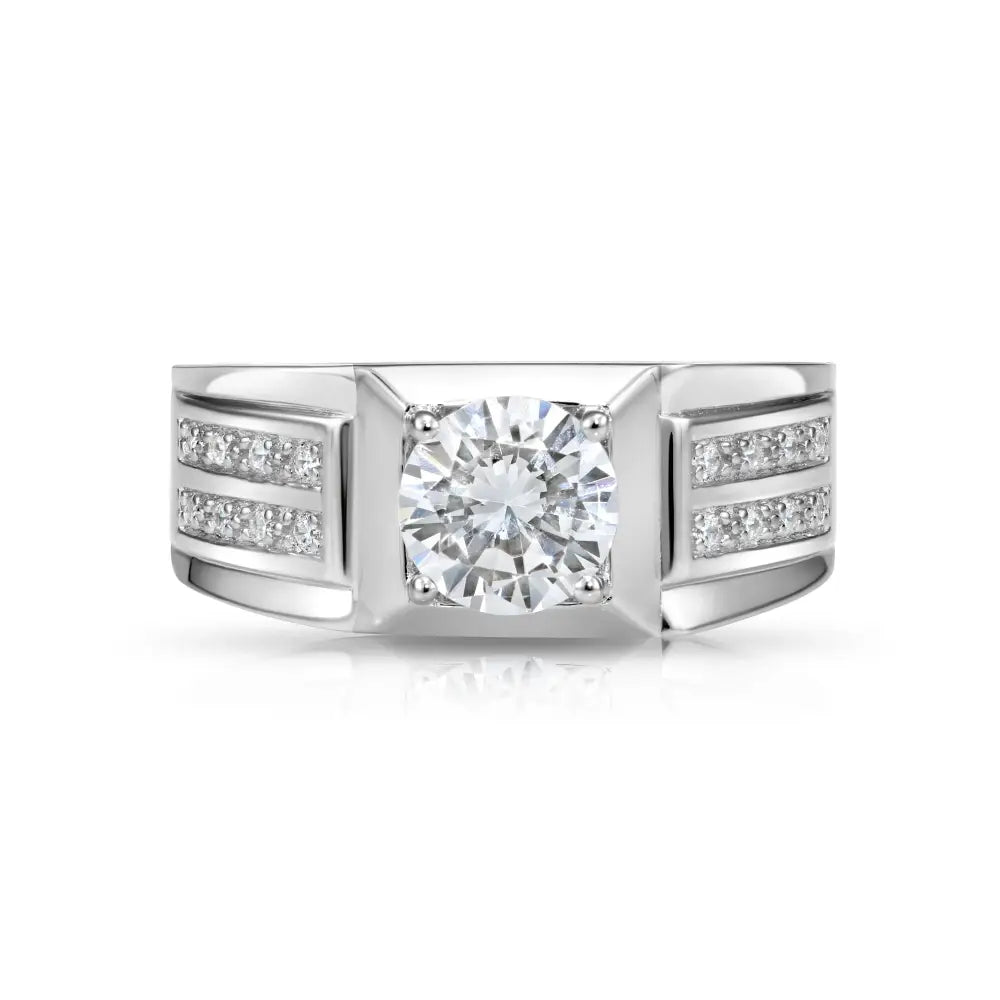 Solid 925 Sterling Silver Solitaire round Brilliant Pave Wedding Pinky Band Ring