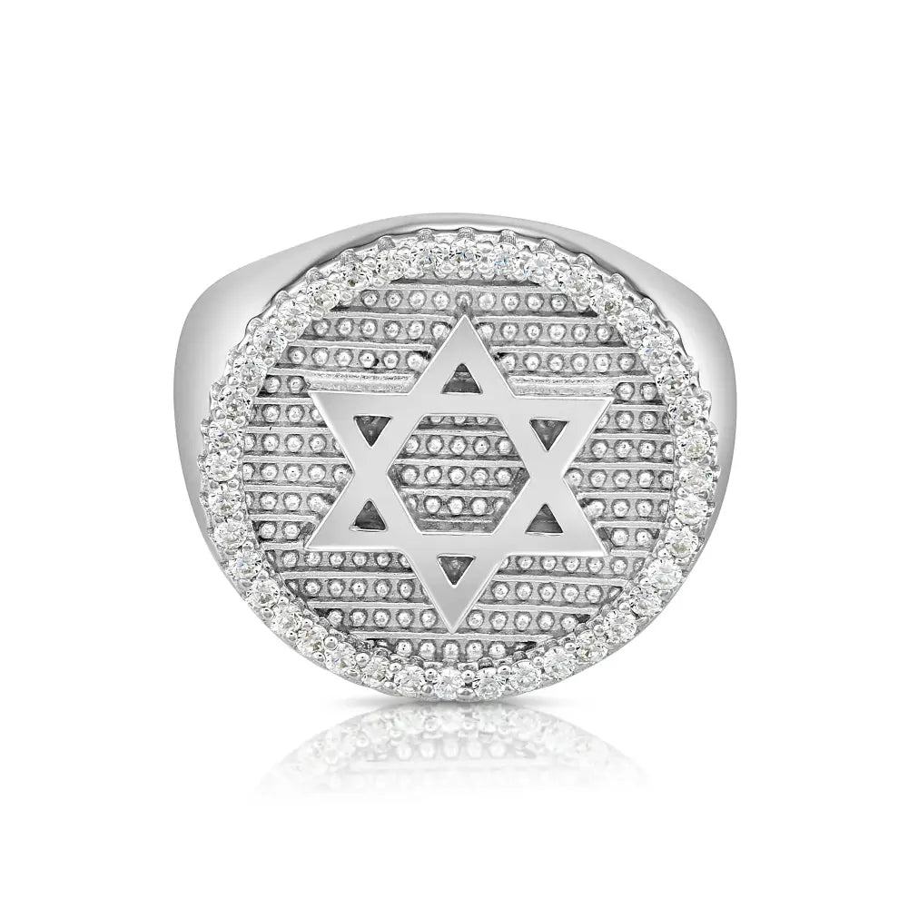 Solid 925 Sterling Silver Star of David Pave Signet Statement Pinky Band Ring