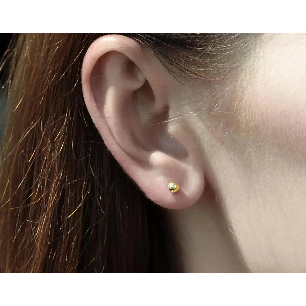 Solid Gold 14K Ball Post Studs Tiny Simple Sphere Earrings Men Women Kids Ear Decor round Bead Earlobe Piercing Minimalist Unisex Jewelry
