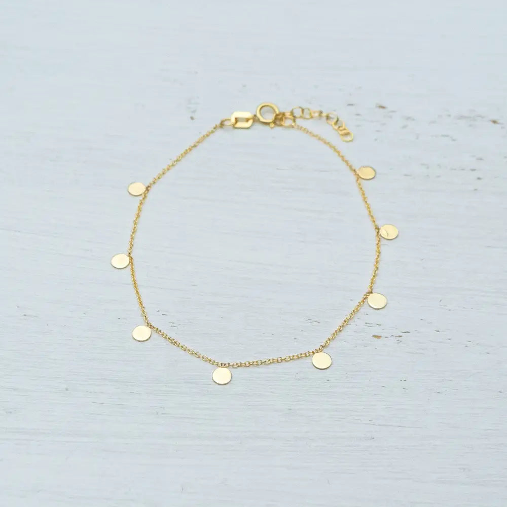 Solid Gold Disc Bracelet, Minimalist Coin Jewelry, Dainty Layering Bracelet / B07