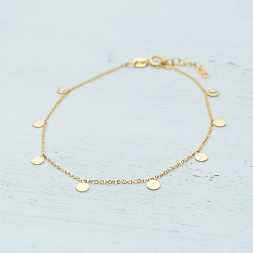 Solid Gold Disc Bracelet, Minimalist Coin Jewelry, Dainty Layering Bracelet / B07