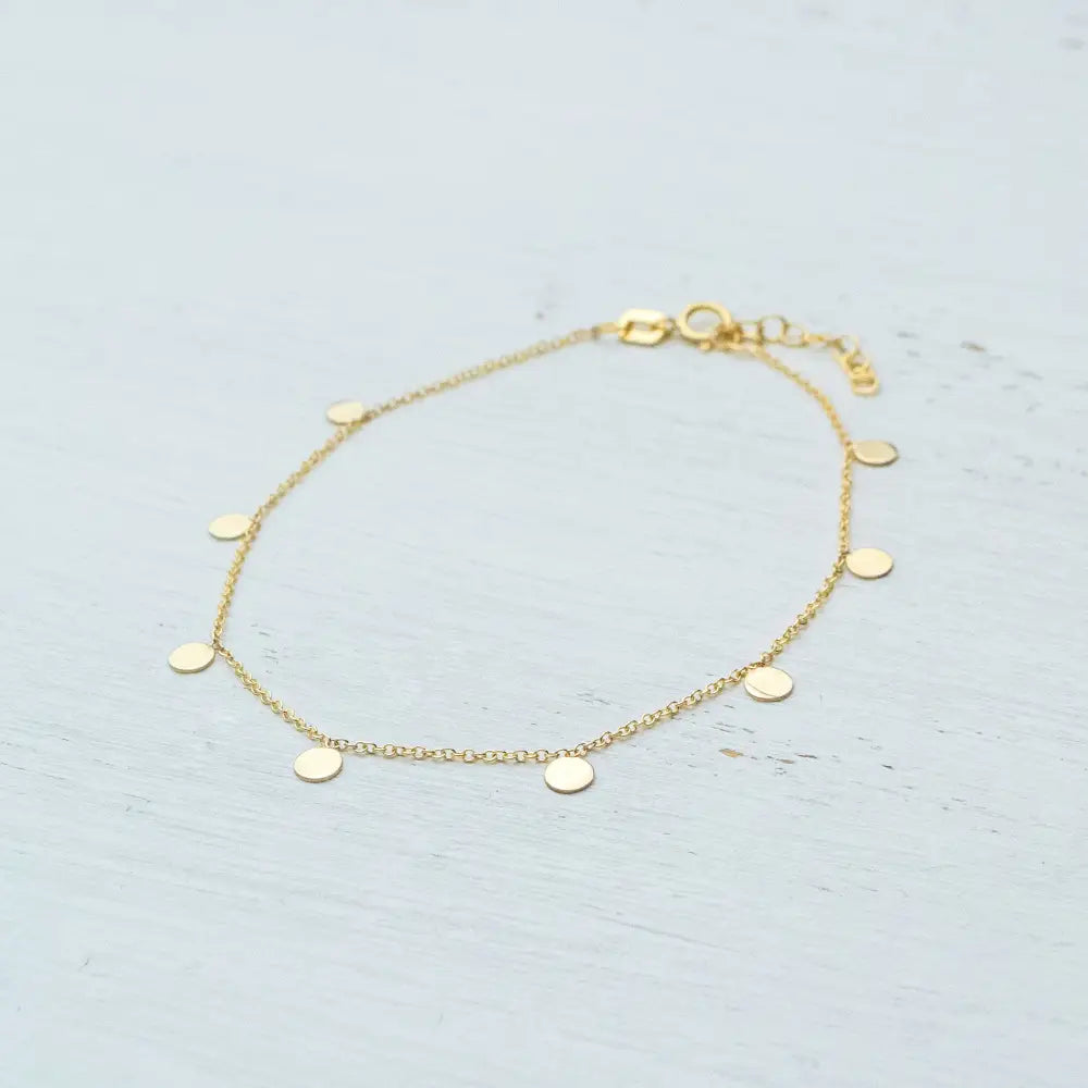 Solid Gold Disc Bracelet, Minimalist Coin Jewelry, Dainty Layering Bracelet / B07