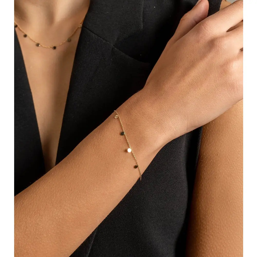 Solid Gold Disc Bracelet, Minimalist Coin Jewelry, Dainty Layering Bracelet / B07